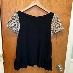 Leifsdottir Anthropologie Women’s Medium Black And Leopard Print Wool Sweater